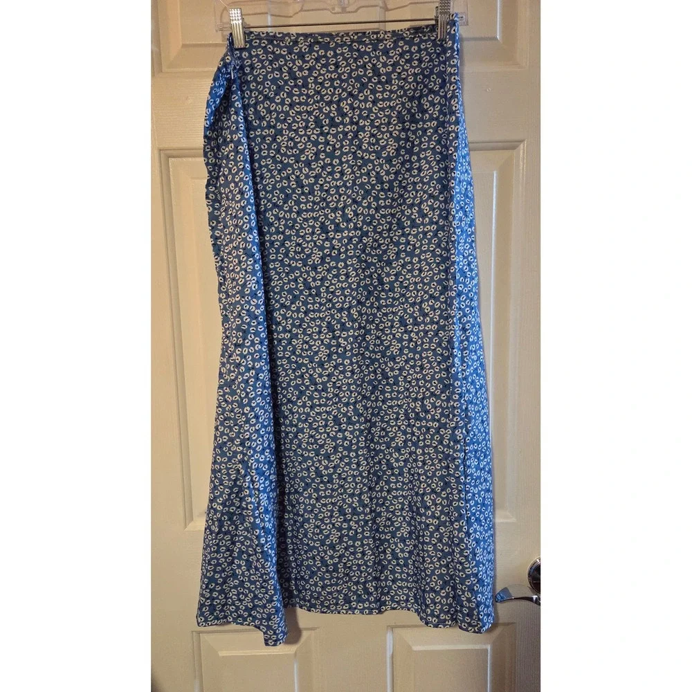 Chartou Womens Summer High Waist Beach Boho‎ Floral Midi Skirt Blue Large NEW